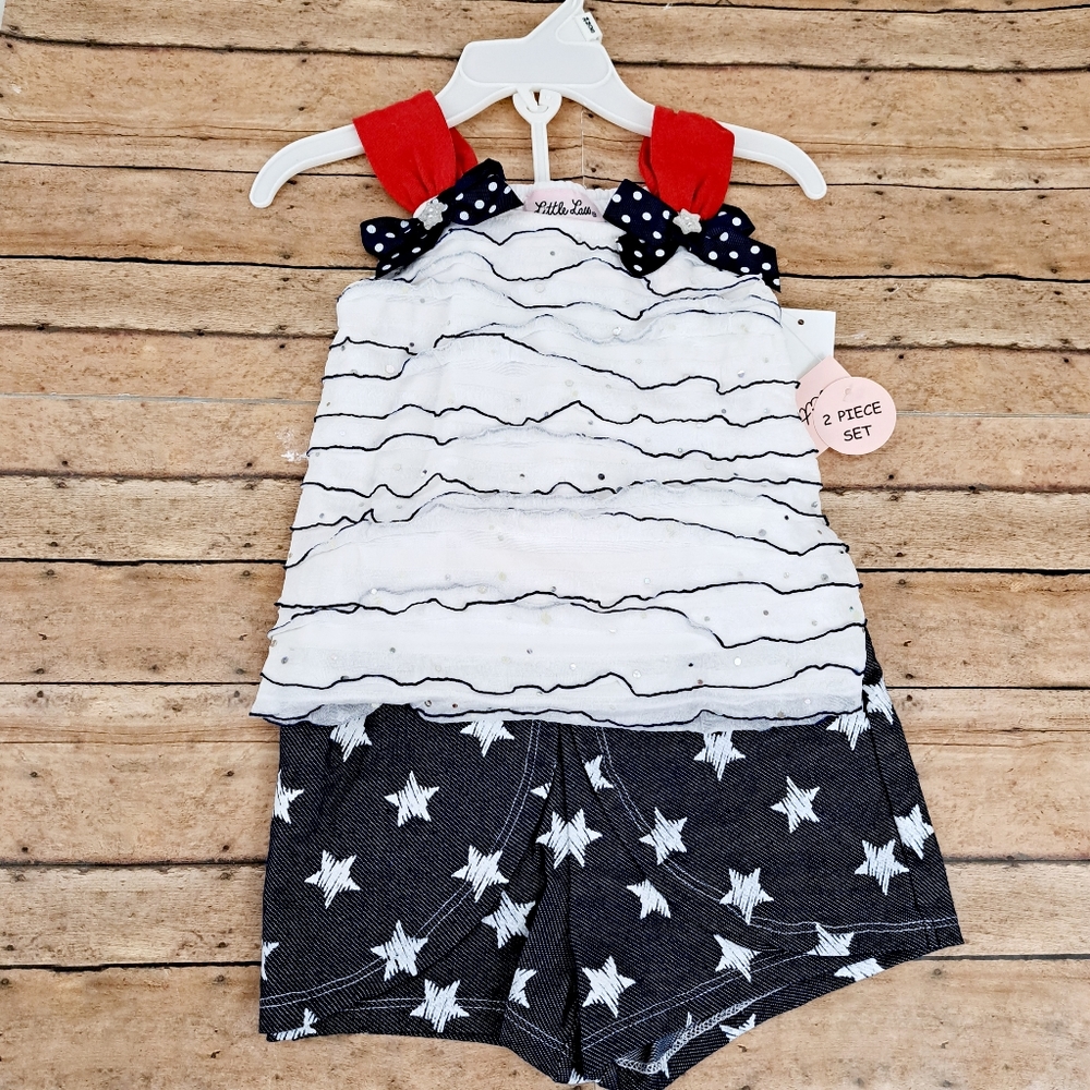 Little Lass Infant Girls 4th Of July Top & Shorts Set Outfit Size 24 M